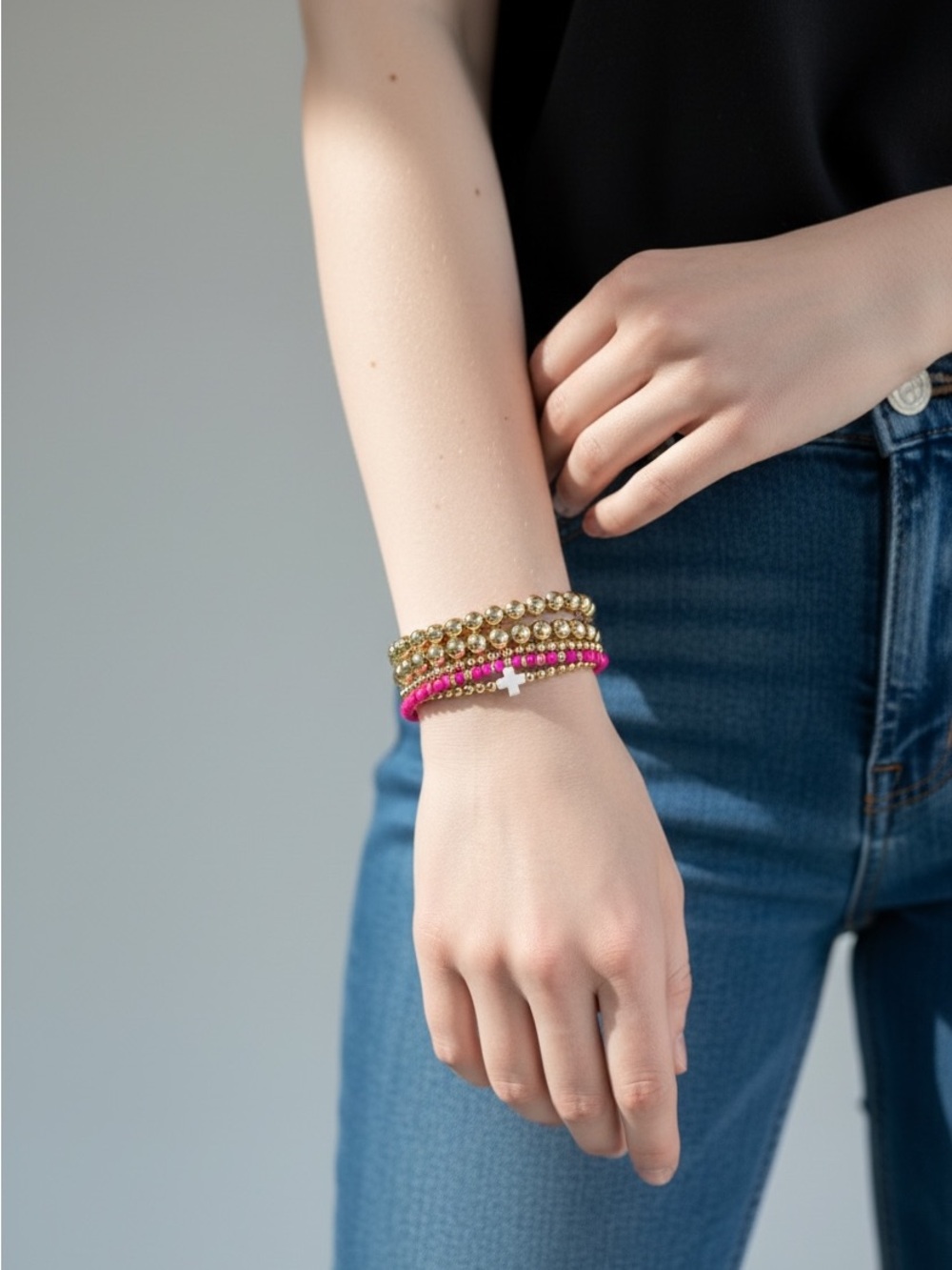10/2 Gold and Pink Beaded Stack Bracelet